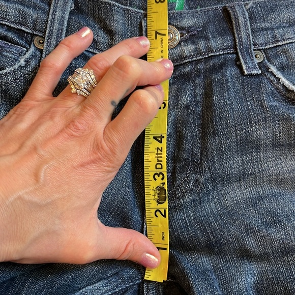 7 for All Mankind Flare Medium Blue Denim Jeans Green Signature Pocket 26 - Picture 10 of 14